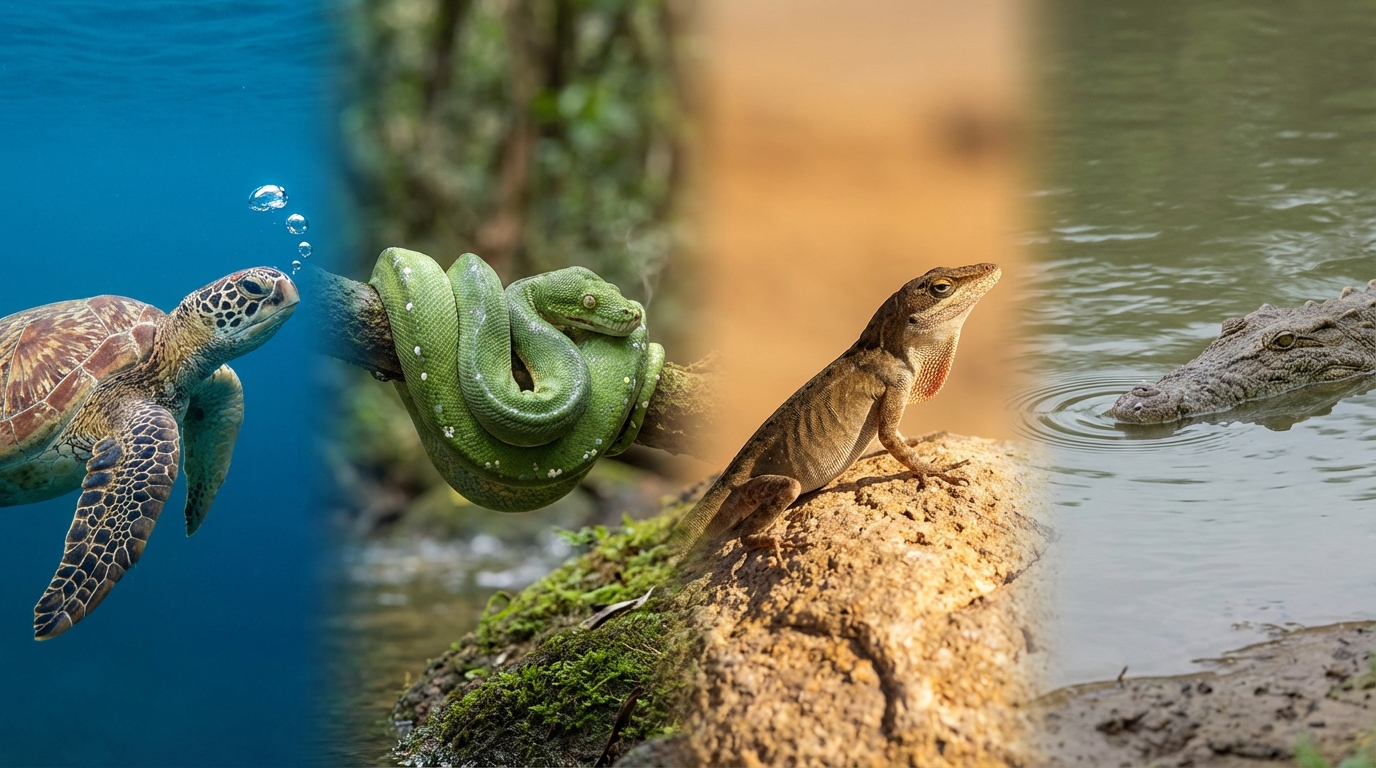 【種類別】カメ・ヘビ・トカゲ・ワニの呼吸の特徴