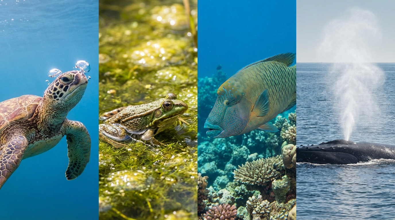 爬虫類と両生類・魚類・哺乳類の呼吸方法を比較