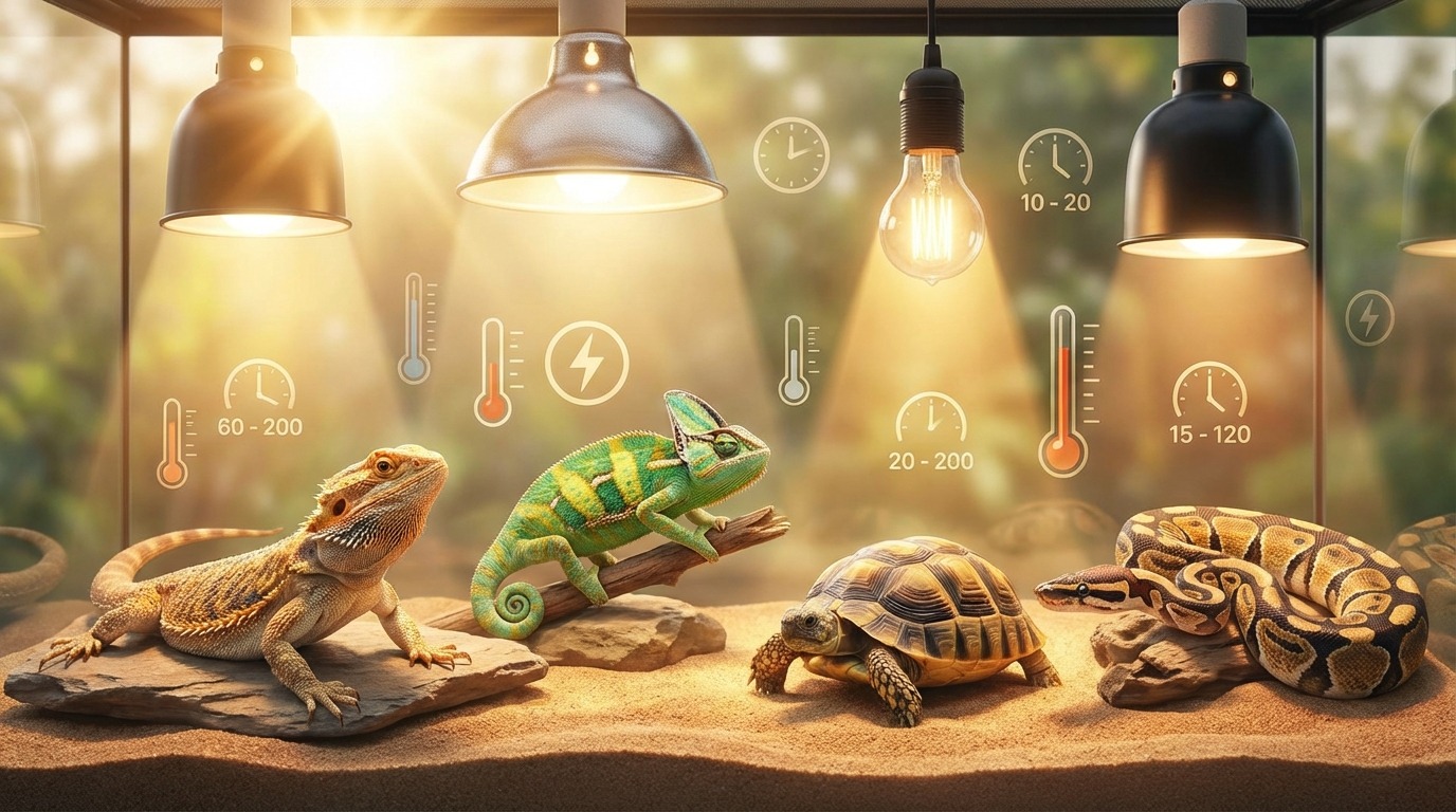 【早見表】爬虫類別バスキングライトの適正温度・ワット数・点灯時間