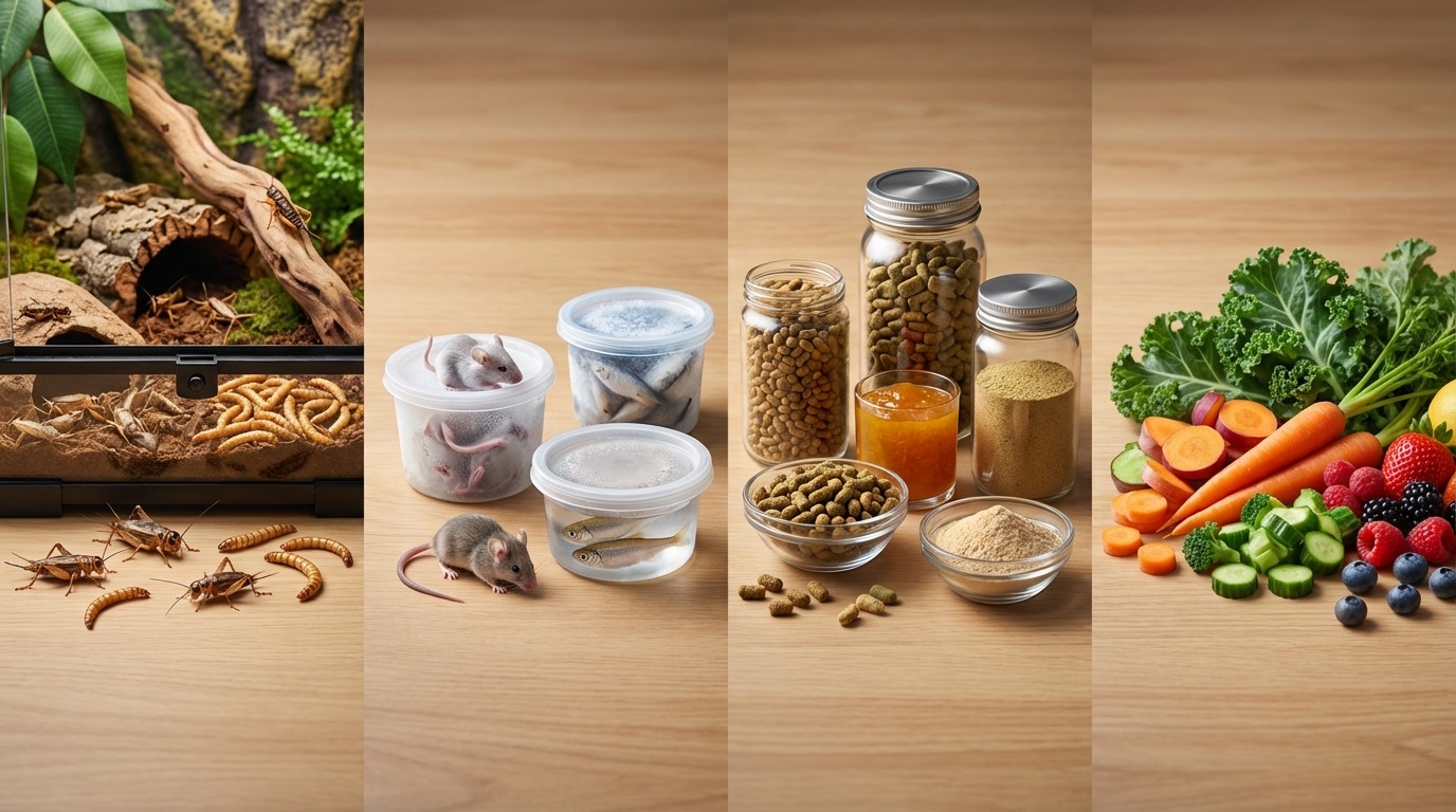 爬虫類の餌の種類一覧【生き餌・冷凍・人工飼料・野菜】