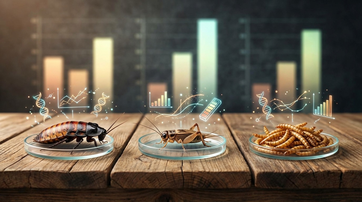 ゴキブリ・コオロギ・ミルワームの栄養価を比較