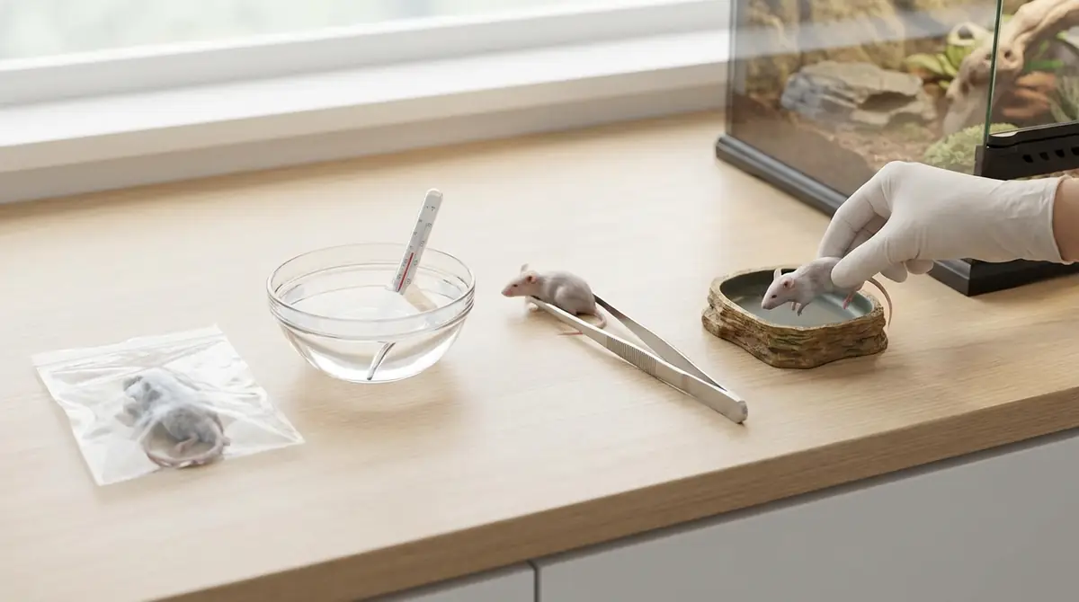 冷凍マウスの解凍から餌を与えるまでの5ステップ