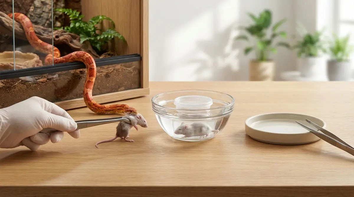 コーンスネークの餌やり方法｜冷凍マウスの解凍から与え方まで