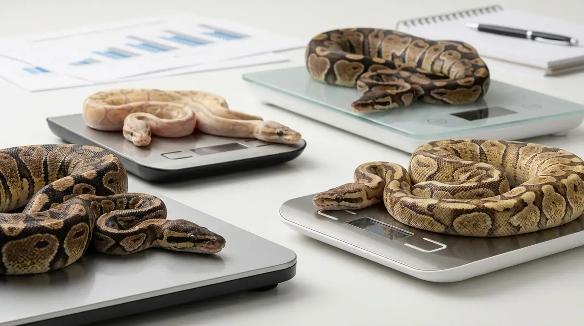 ボールパイソンの月齢・性別ごとの適正体重一覧