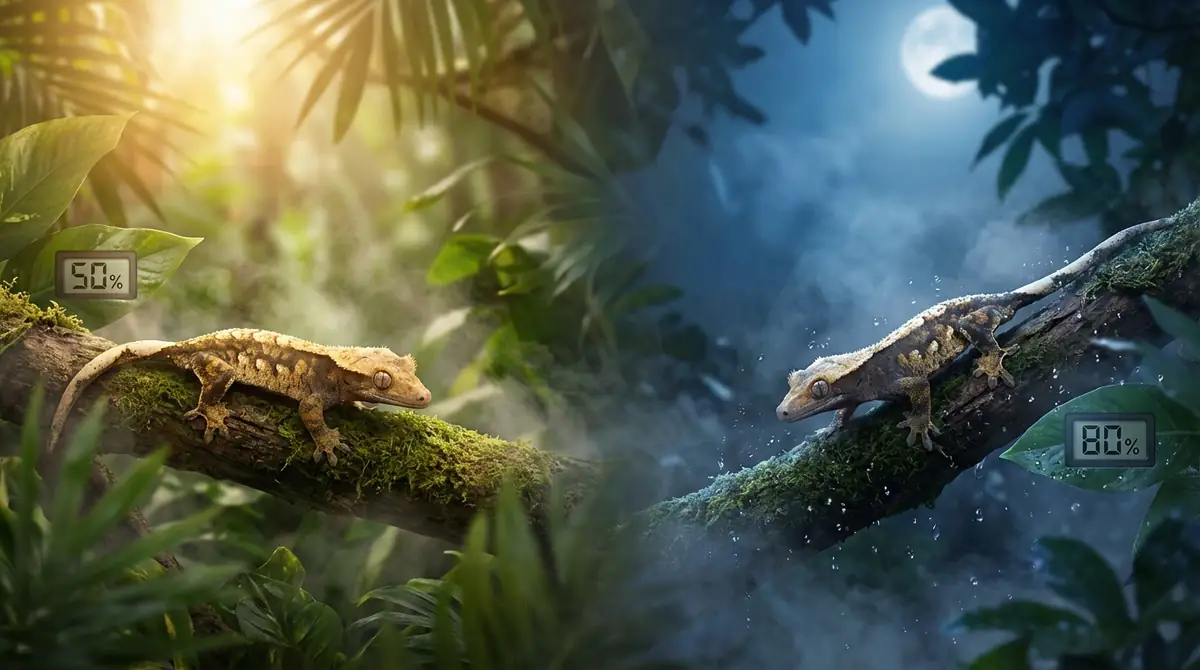 クレステッドゲッコーの適正湿度は50〜80%|昼夜で変える理由